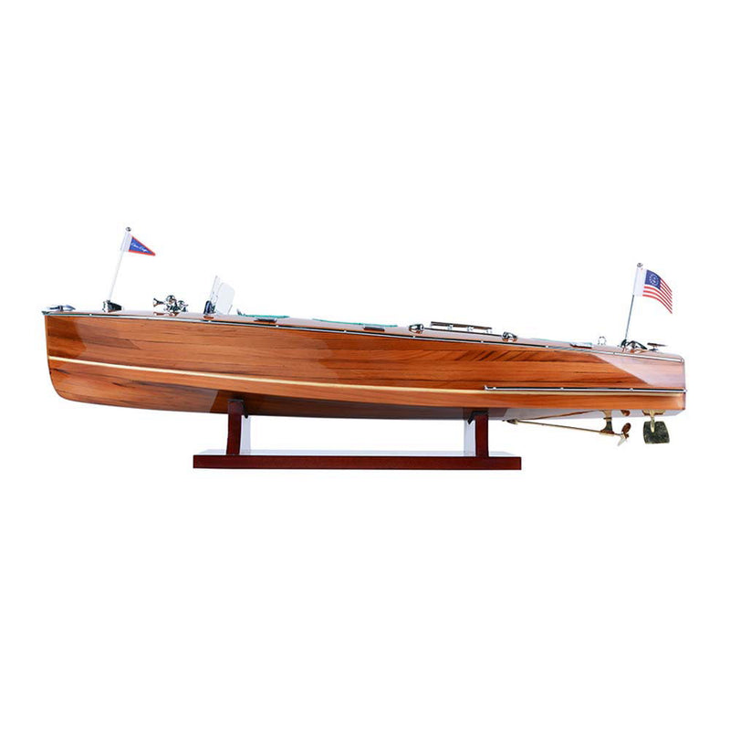 Hand Painted c1928 Chris Craft Triple Cockpit Medium Model Boat - Brown