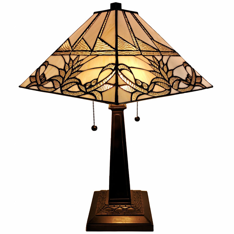 Metal Two Light Candlestick Table Lamp With White Empire Shade - Dark Brown