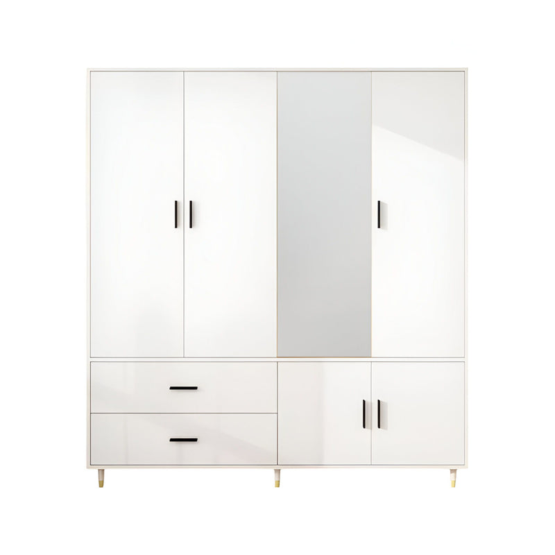 71" Mirro Five Door Two Drawer Combo Dresser - White