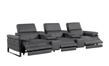 Load image into Gallery viewer, Top Grain Leather Reclining Metal USB Sofa (720340) - Dark Gray
