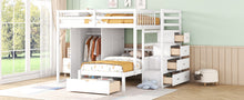 Load image into Gallery viewer, Full Over Twin Bunk Bed with Wardrobe, Drawers, White
