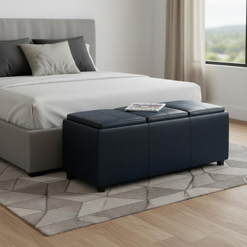 42" Upholstery Storage Ottoman - Dark Brown / Blue