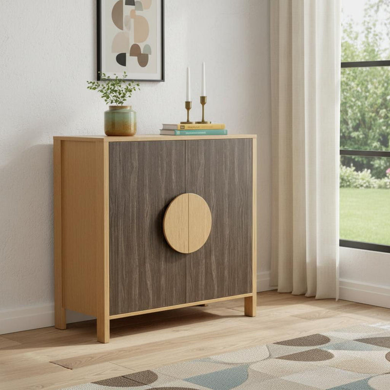 31" Solid Wood Console Accent Cabinet With Two Doors - Sepia