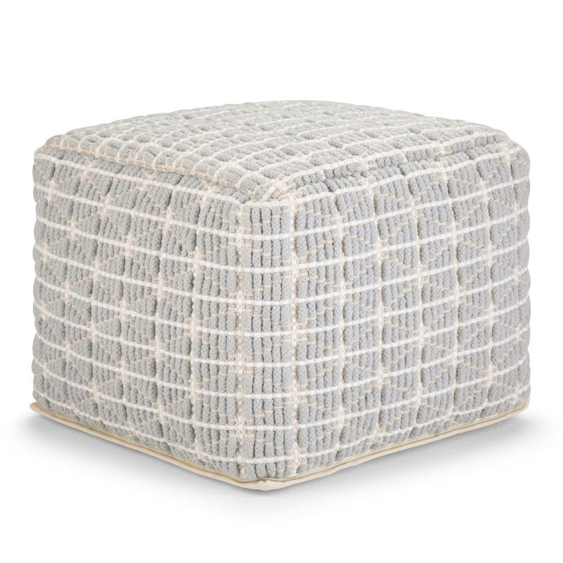 Cotton Pouf Ottoman - Blue / Gray