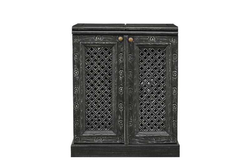 Solid Wood Carved Floral Bar Cabinet With Two Doors One Drawer (727846) - Black