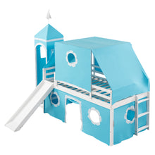 Load image into Gallery viewer, Twin Size Bunk Bed with Slide Blue Tent and Tower - Blue
