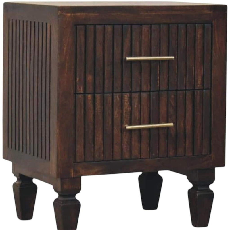 22" Solid Wood Round Two Drawer Nightstand - Mocha