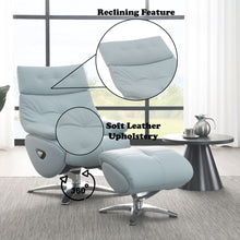 Load image into Gallery viewer, Janella - Top Grain Leather Accent Chair With Swivel &amp; Ottoman - Baby Blue
