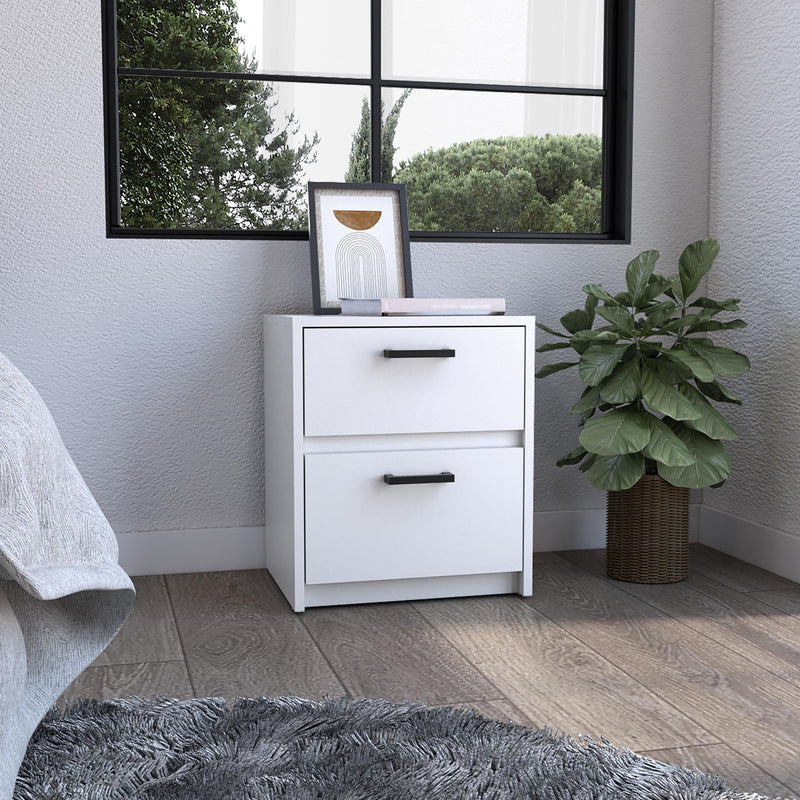 15.7" x 12.7" x 18.6" Two Drawer Faux Wood Nightstand - White