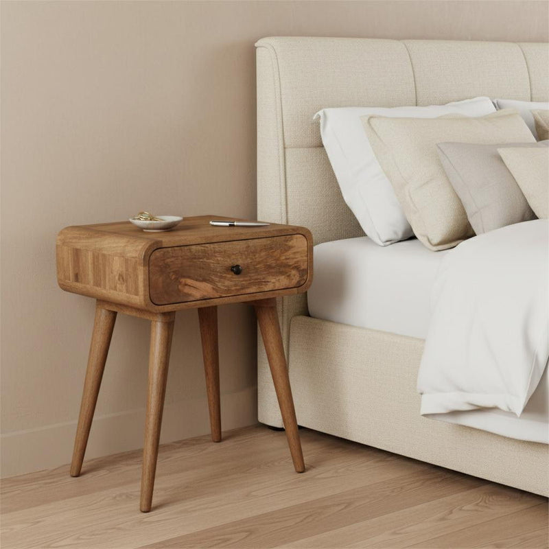 22" Solid Wood Round One Drawer Nightstand - Oak