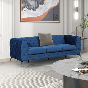 85.5" Velvet Upholstered Sofa with Sturdy Metal Legs,Modern Sofa Couch with Button Tufted Back, 3 Seater Sofa Couch for Living Room,Apartment,Home Office,Blue