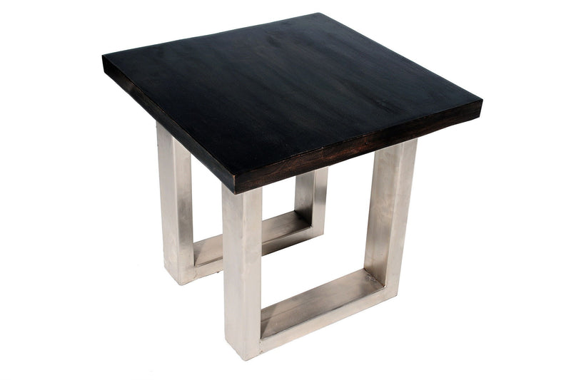Solid Wood And Iron Square End Table - Silver And Antique Brown