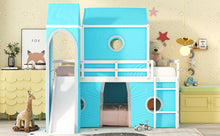 Load image into Gallery viewer, Twin Size Bunk Bed with Slide Blue Tent and Tower - Blue
