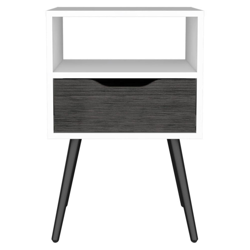 Modern Bedroom Nightstand - Smokey Oak And White