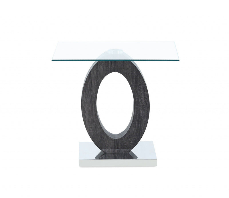 Glass Oval End Table - White, Gray And Clear
