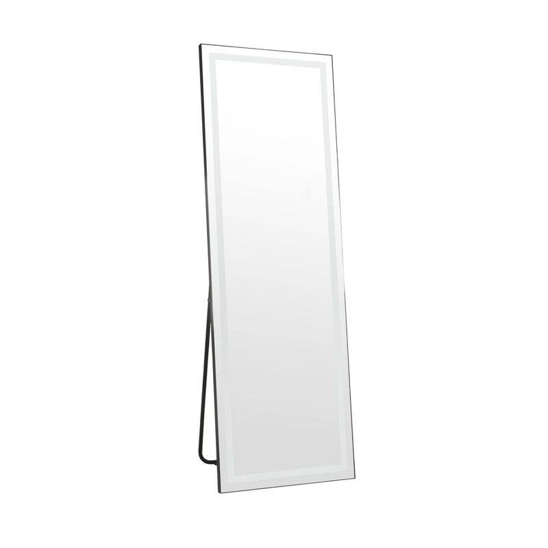 65" Aluminum Round Lighted Freestanding Framed Cheval Mirror - Black