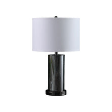 Load image into Gallery viewer, Glass LED Cylinder Table Lamp With Nightlight And White Drum Shade - Black

