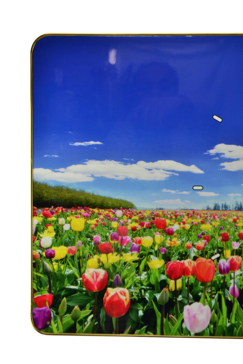 Silent Tulips Floral Wall Clock - Blue / Gold / Red