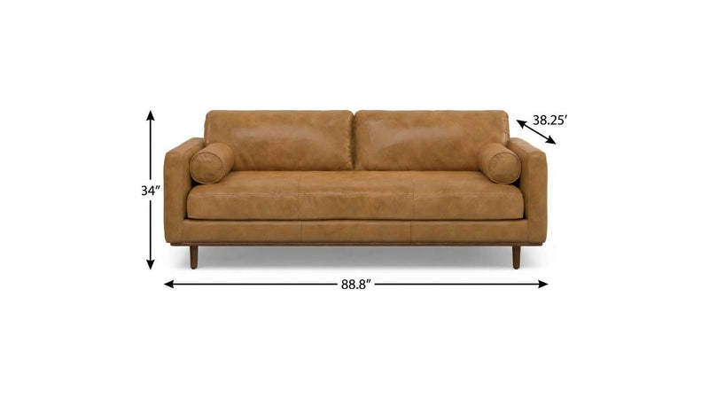 89" Sienna Leather Sofa With Brown Legs - Brown