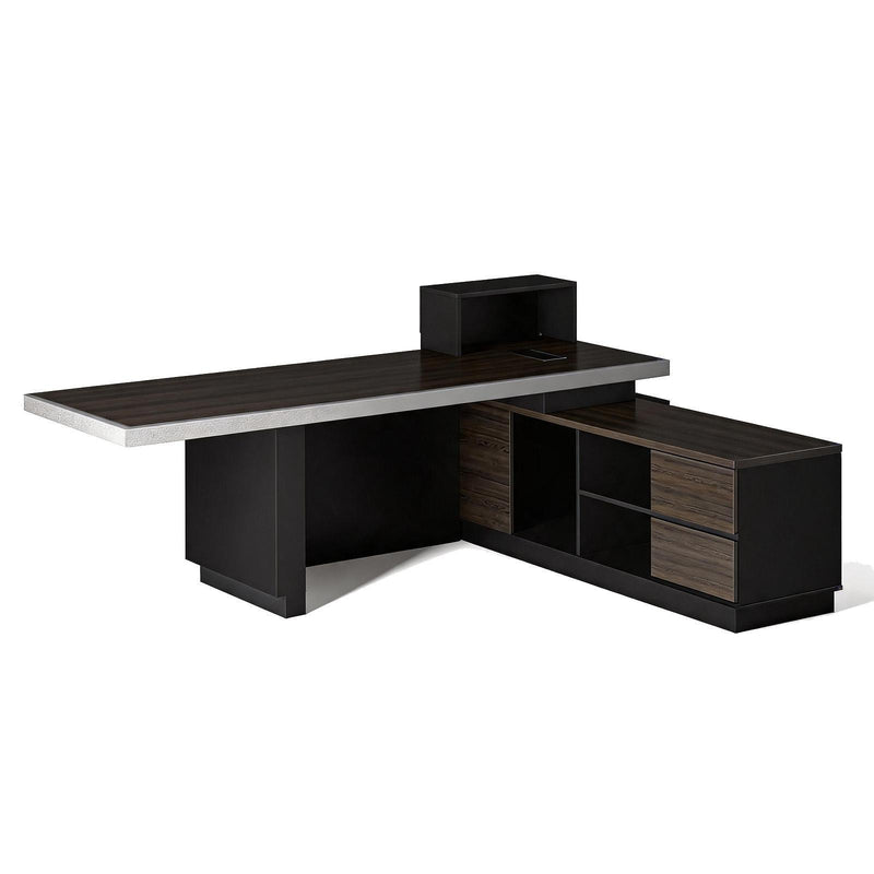 Wood Pedestal Executive Desk With And Two Drawers Built In Lighting - Black