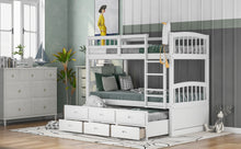 Load image into Gallery viewer, Twin over Twin Wood Bunk Bed with Trundle and Drawers,White
