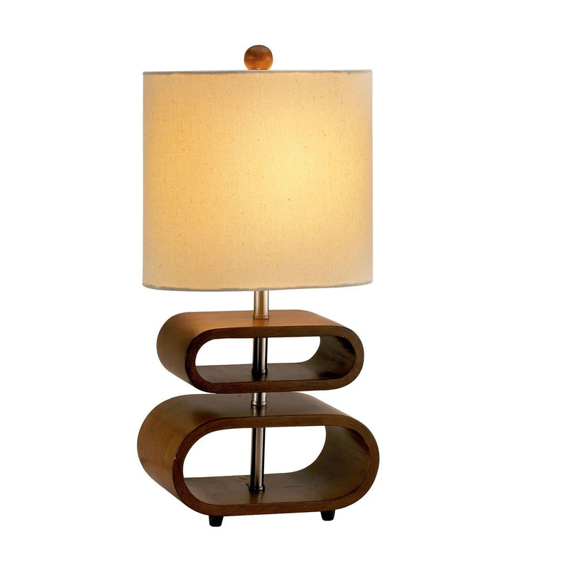Retro Ovals Wood Bedside Lamp With Natural Shade - Brown