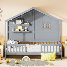Load image into Gallery viewer, House Bed With Shelves, Window And Sparkling Light Strip On The Roof
