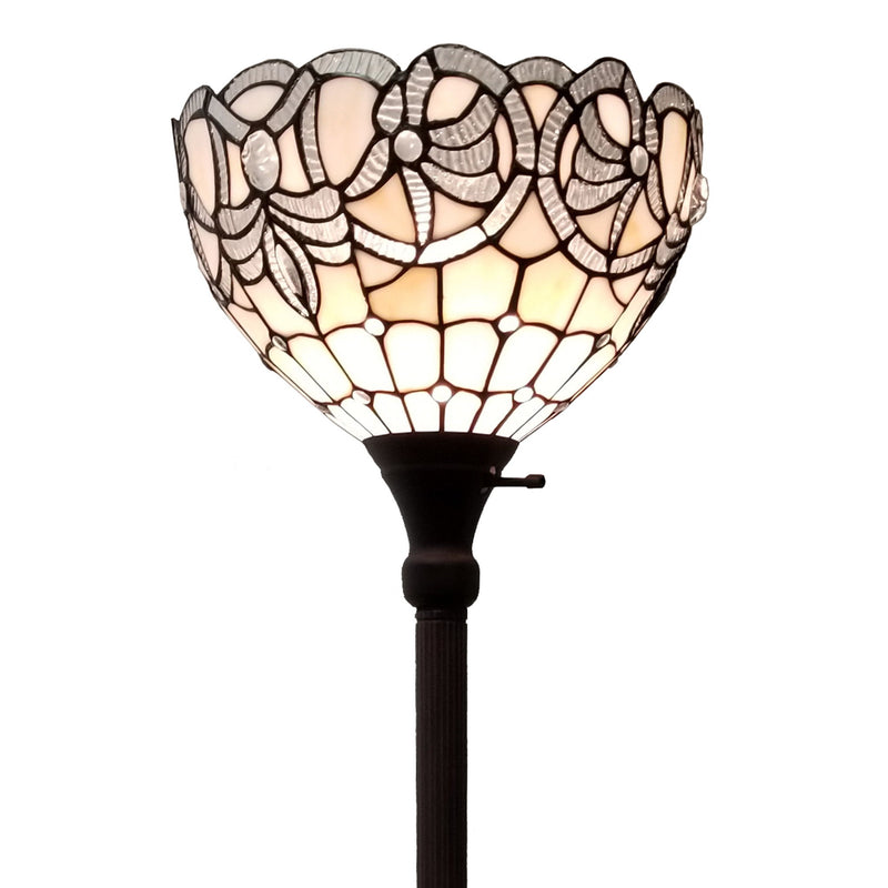 Traditional Shaped Floor Lamp With Brown Stained Glass Bowl Shade - Brown