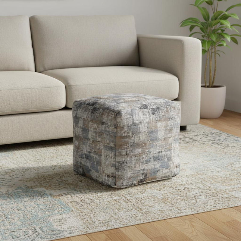 Cotton Abstract Pouf Ottoman - Blue