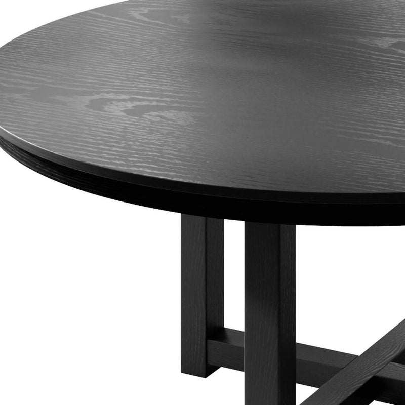 59" Solid Wood Mirrored Double Pedestal Base Round Top Dining Table - Black
