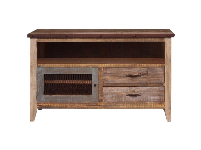 Wood Cabinet Enclosed Storage Distressed TV Stand - Brown
