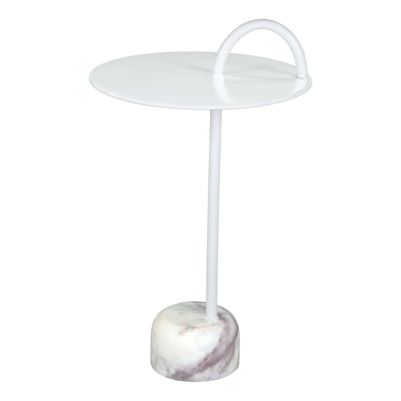 25" Iron And Marble Round Pedestal End Table - White