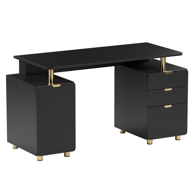 Pedestal Executive Desk With Three Drawers - Black / Gold
