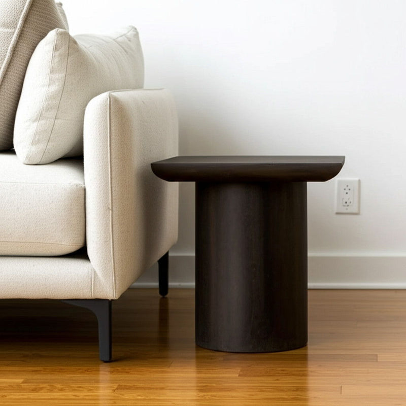 24" Distressed Solid Wood Square Pedestal End Table - Dark Brown