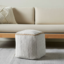 Load image into Gallery viewer, 18" Cotton And Jute Cube Pouf Ottoman - Gray / Natural
