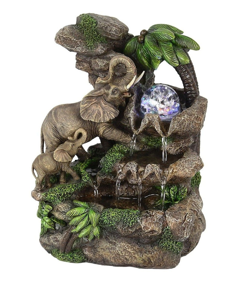 Poly Elephant Tabletop Fountain With Light - Gray