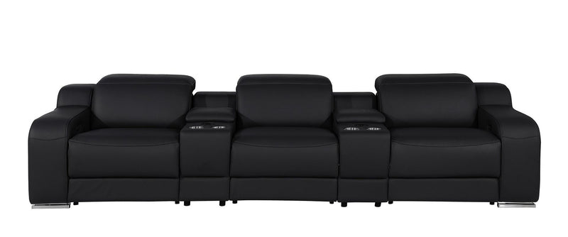129" Italian Leather Reclining USB Sofa - Black
