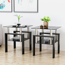 Load image into Gallery viewer, Modern Tempered Glass Tea Table, End Square Table For Living Room (Set of 2) - Black
