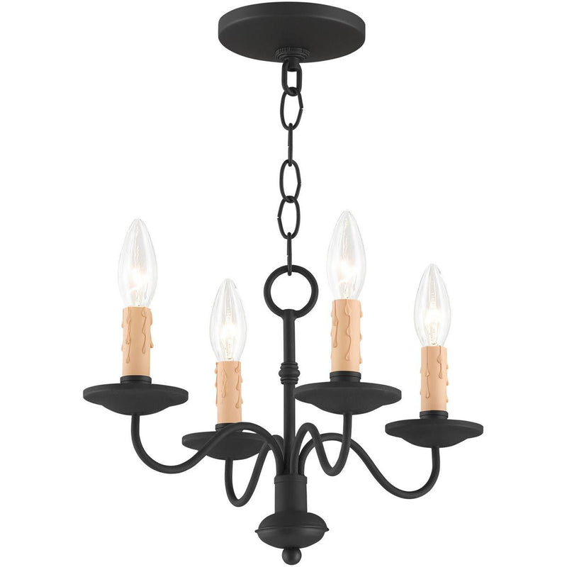 9" Four Light Dimmable Chandelier With Shades - Black