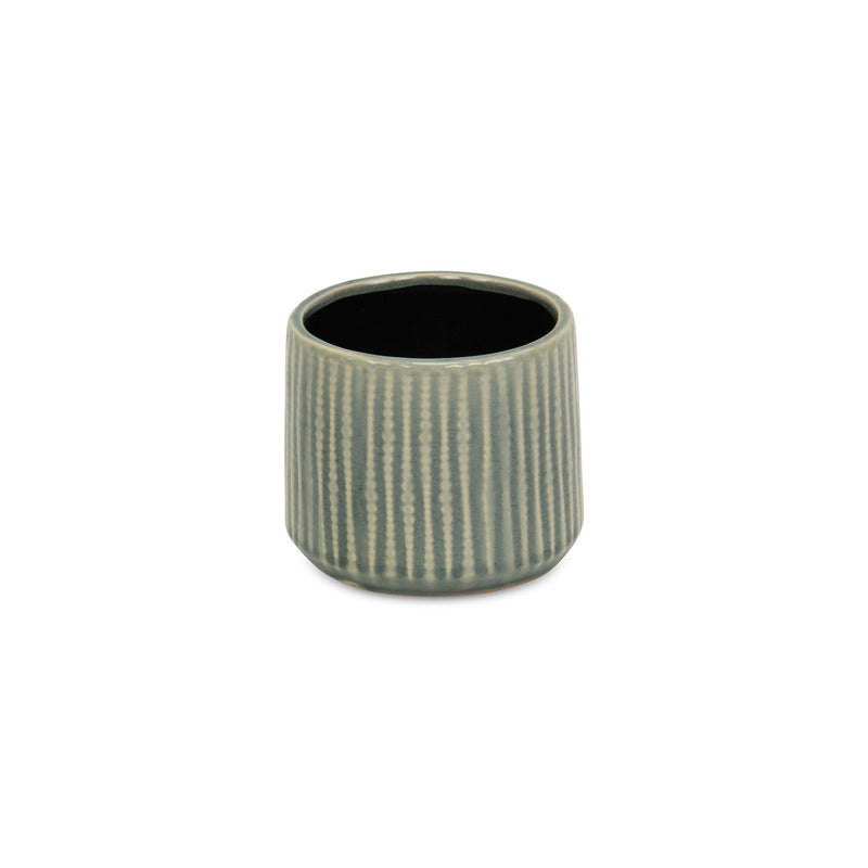 Striped Round Pot Planter (487415) - Green