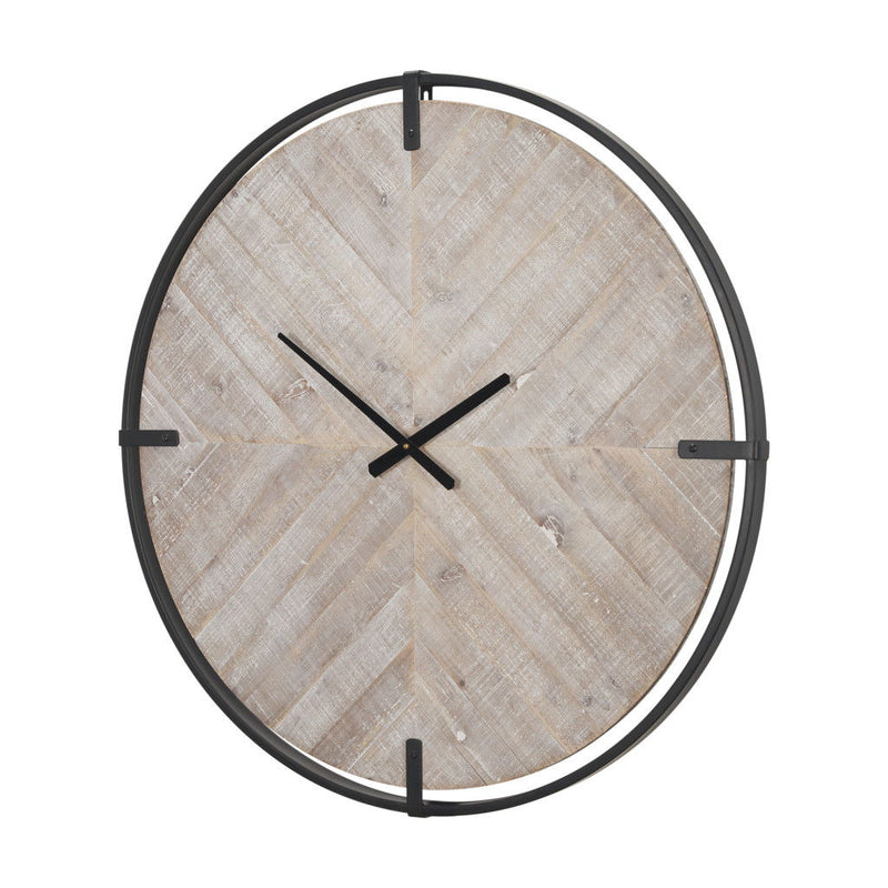 Analog Round Wall Clock - Black / Natural