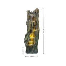 Load image into Gallery viewer, Tree Trunk Cascading Water Fountain, Outdoor LED Lighted - Gray
