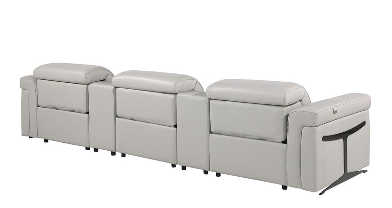 Top Grain Leather Reclining Metal USB Sofa (720368) - Light Gray