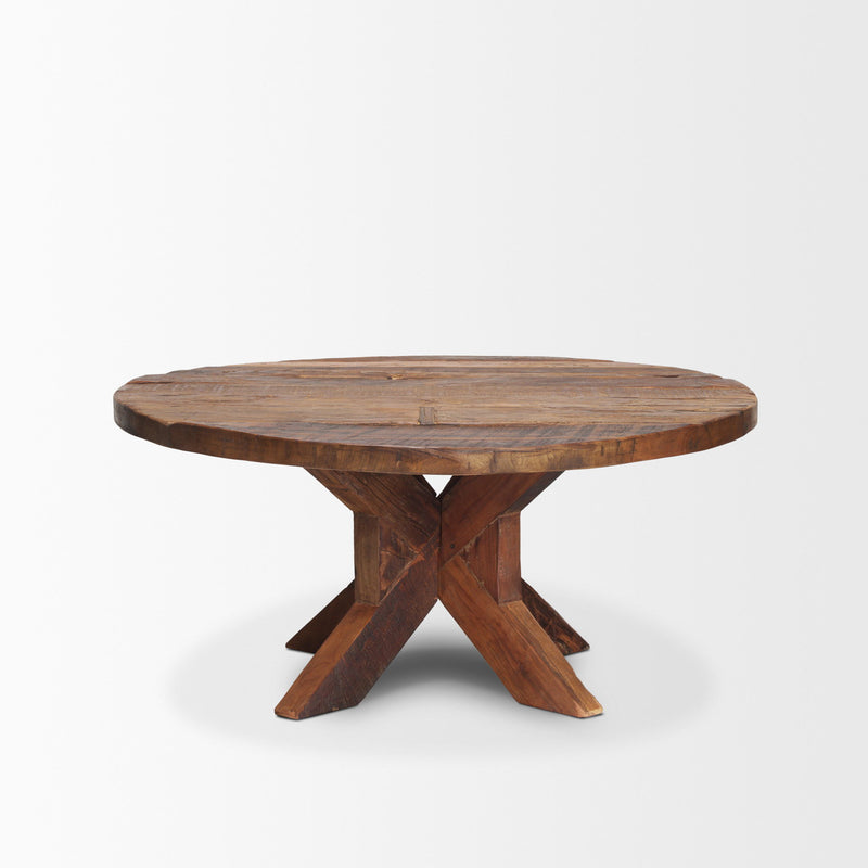 Reclaimed Round Cross Legs Coffee Table - Brown