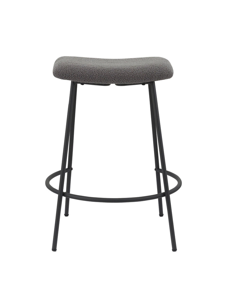 Faux Sherpa And Metal Backless Counter Height Bar Chairs (Set of 2) - Gray And Black