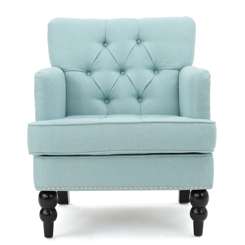 Fabric And Wood Arm Chair - Light Blue / Black
