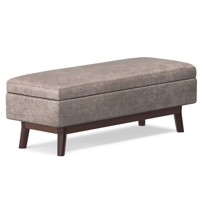 48" Leather Cocktail Ottoman With Storage - Gray / Brown