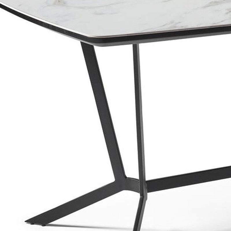 63" Ceramic And Metal Trestle Base Dining Table - Gray / White