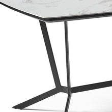 Load image into Gallery viewer, 63" Ceramic And Metal Trestle Base Dining Table - Gray / White
