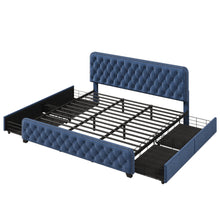 Load image into Gallery viewer, Upholstered Platform Bed Frame with Four Drawers, Button Tufted Headboard and Footboard Sturdy Metal Support, No Box Spring Required, Blue, King (Old sku: BS300277AAC)
